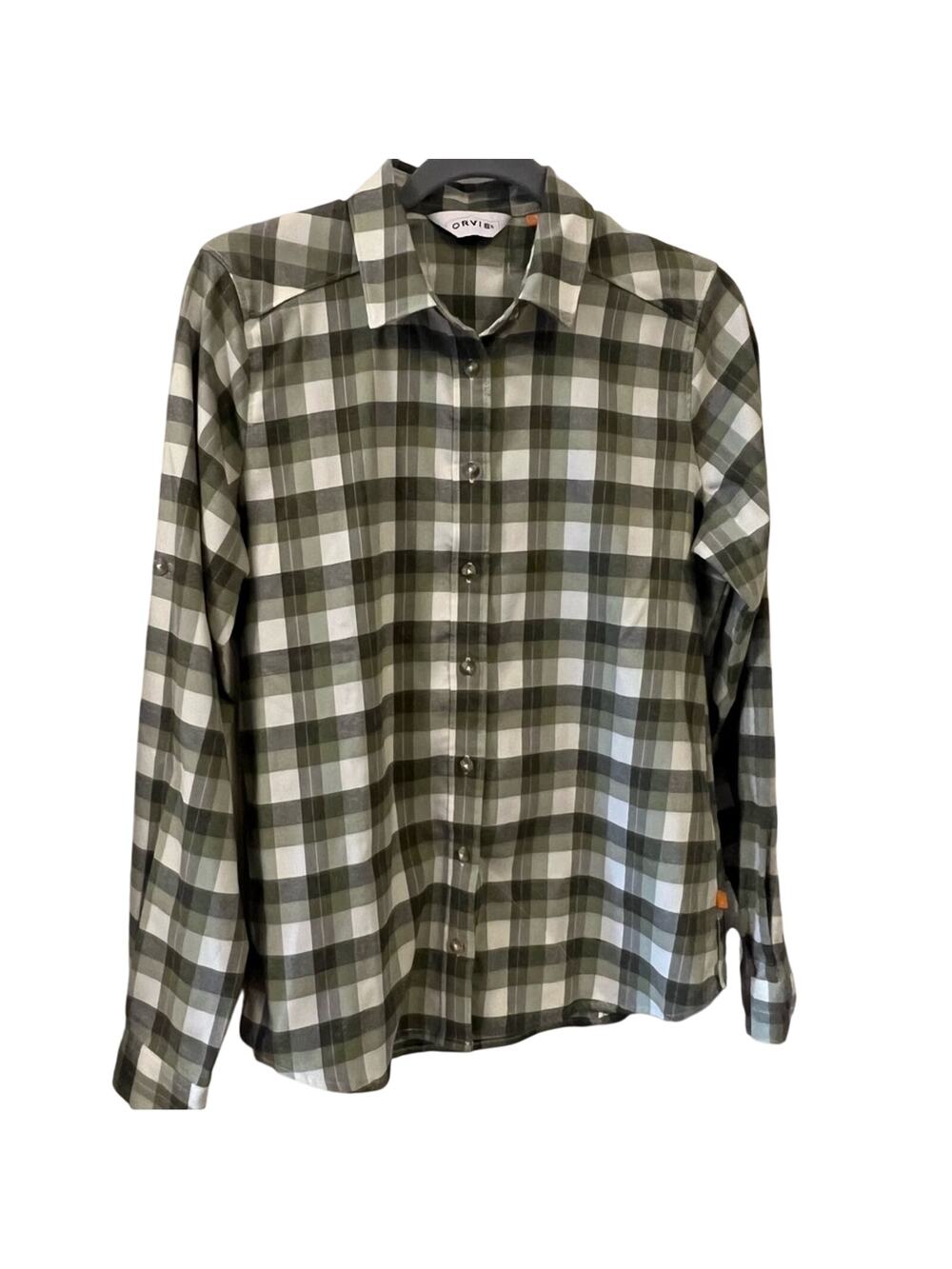 Orvis Green & White Plaid Women’s Button Down Shirt Size Small
